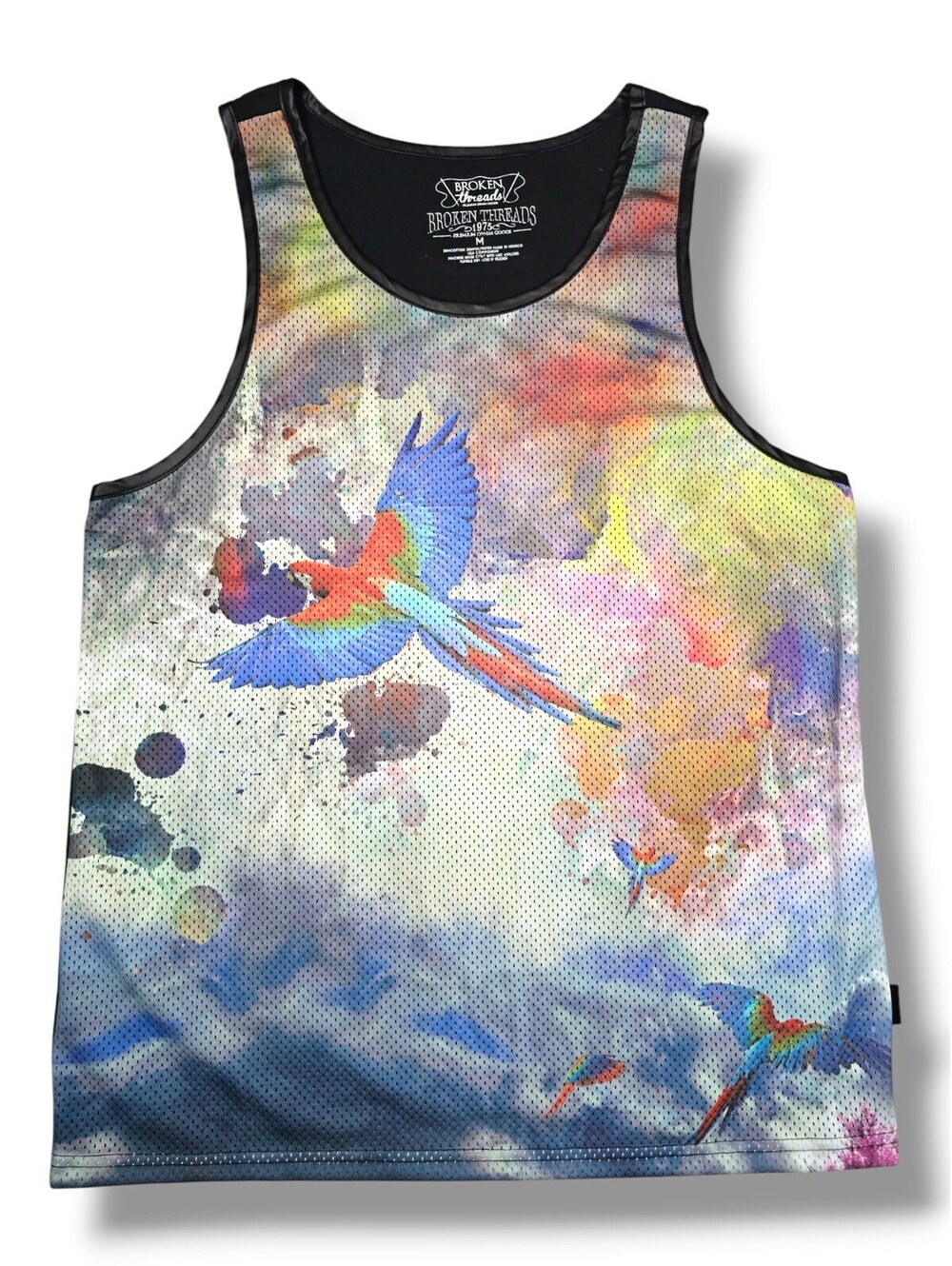 Watercolor Macaw Parrot Mesh Graphic Tank Top Casual Summer Streetwear Y2K Large